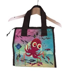 Coelacanth small tote bag Ocotopus graphics interior pockets zip closure